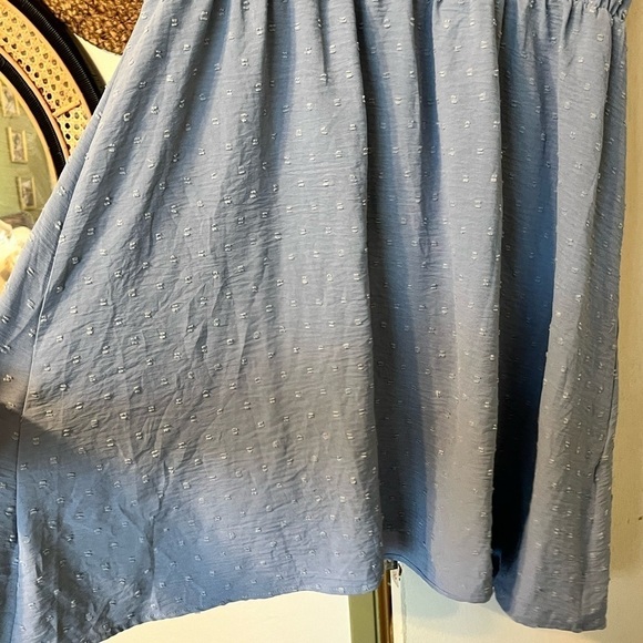 Shein Curve Plus Sz 1XL Blue Gray Swiss Dot Sleeveless Ruffle Dress - Picture 7 of 10